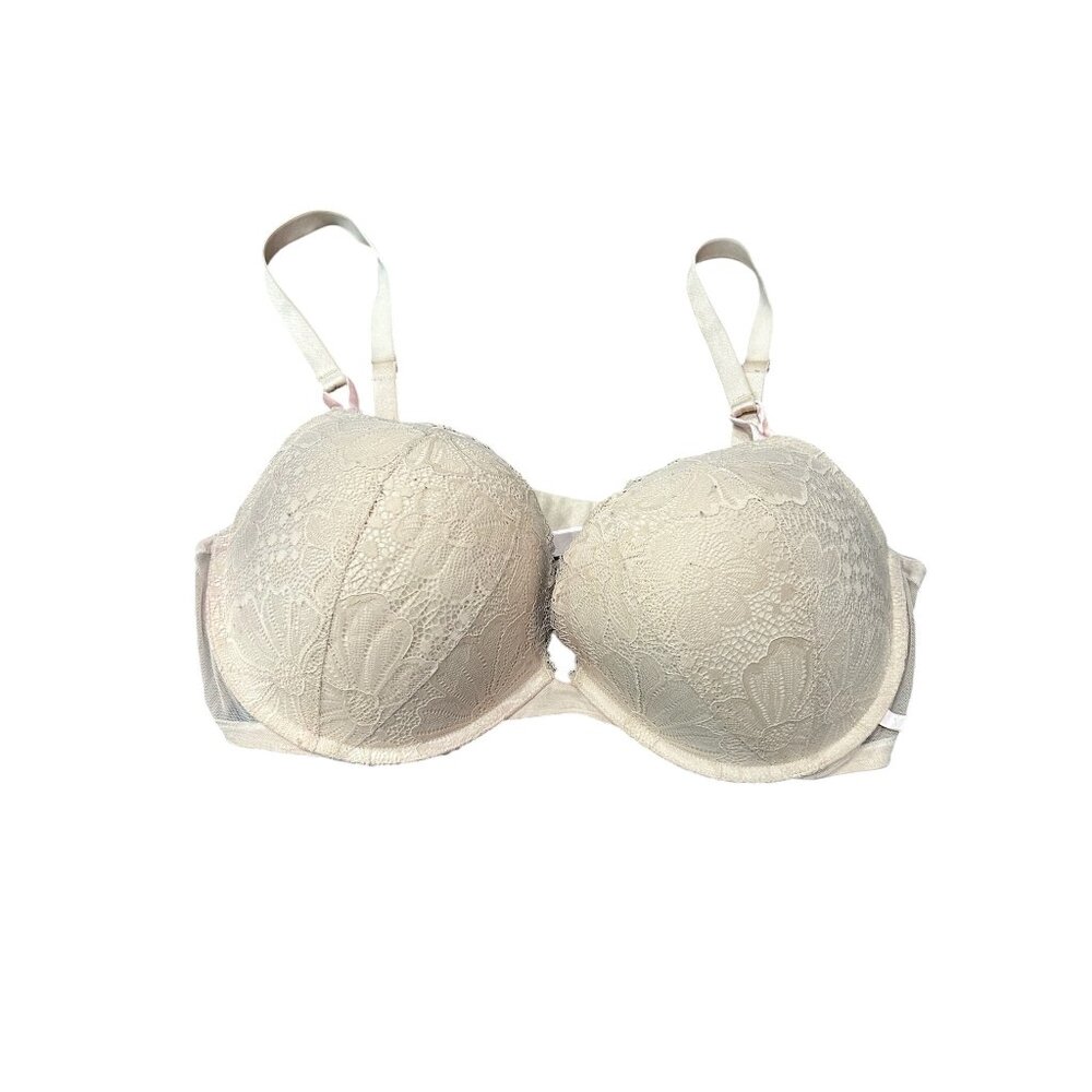 Victoria's Secret Sexy Tee Posey Lace Push Up Bra Beige Sz 40DD Mesh Intimate